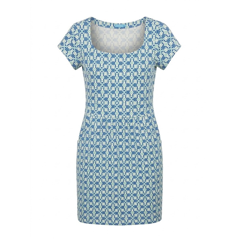 J.McLaughlin Blue Green Geometric Trellis Short Sleeve Pocket Dress M